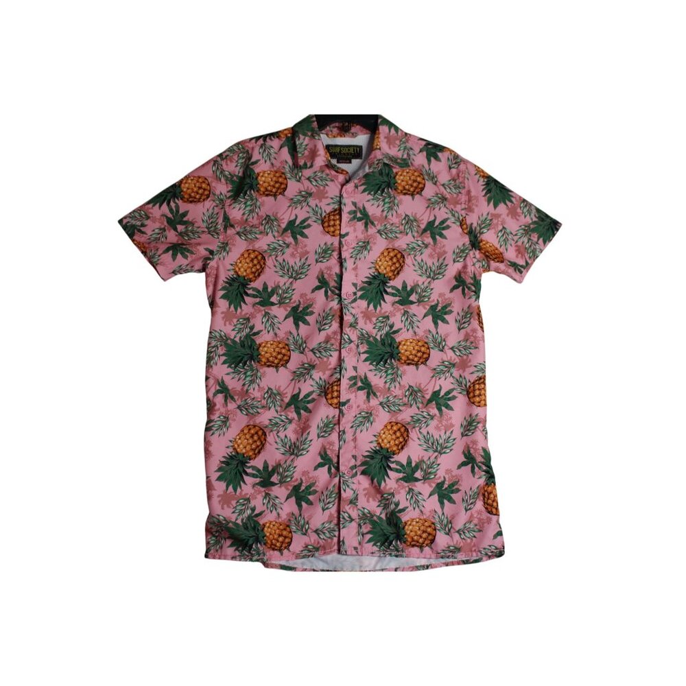 Surf Society Vented Button Down Hawaiian Pineapple Fishing Shirt Mens Medium‎